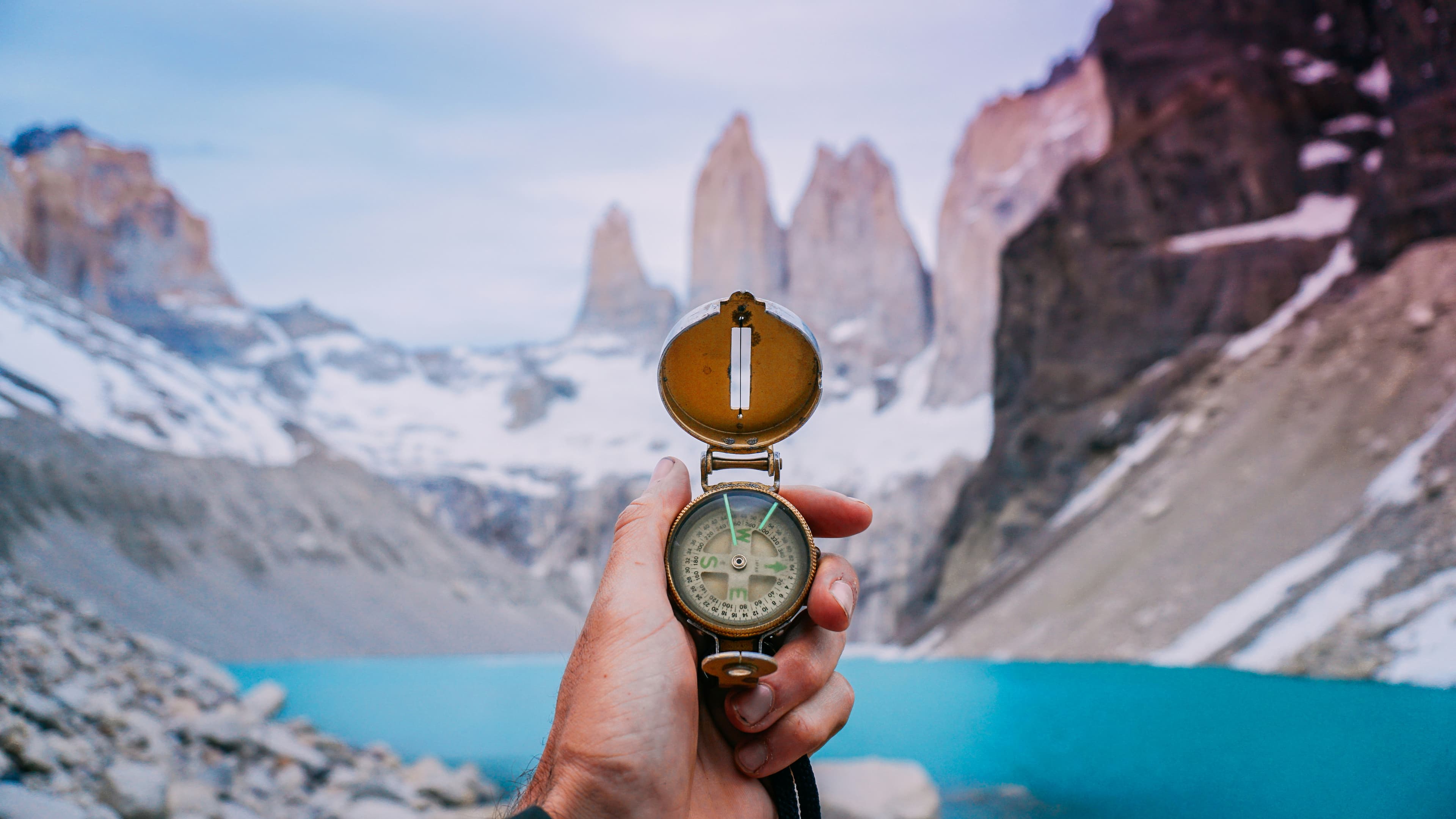 Someone watching Torres del Paine at sunrise
